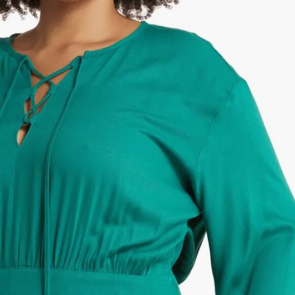 Treasure & Bond Long Sleeve Midi Dress - Green Heirloom Size XL - Picture 4 of 7